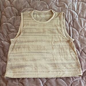 Lululemon Athletica Cream Boxy Mesh Tank Top
